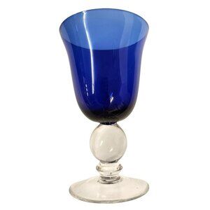 Cobalt Blue Glass Goblet With Clear Ball Stem Blue Fluted Wine Goblet